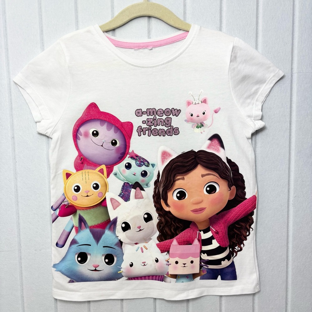 Gabby Dollhouse Kids Cartoon Character White T-Shirt Size 5-6 year old